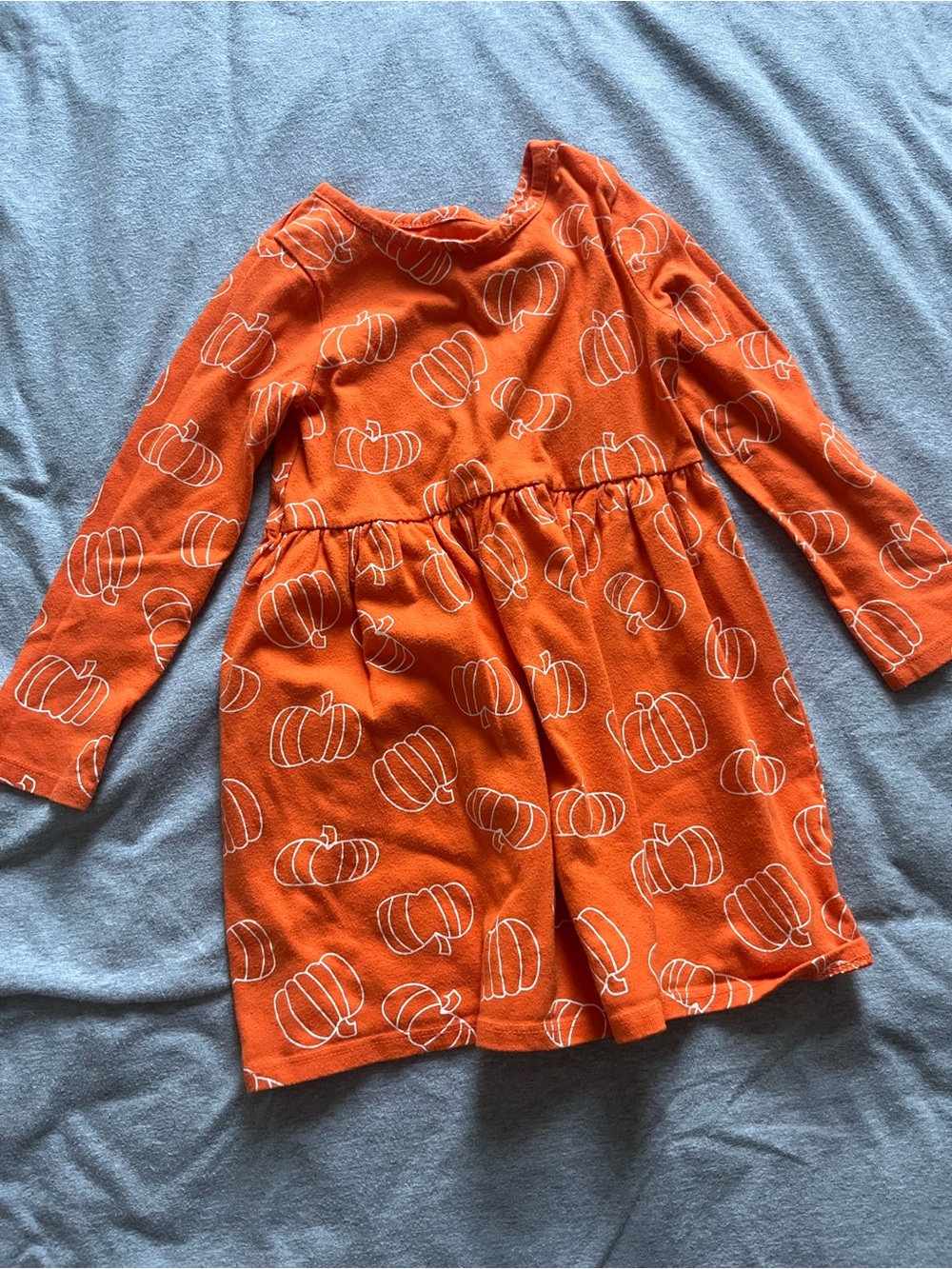 Cat & Jack Orange Pumpkin Print Long Sleeve Dress